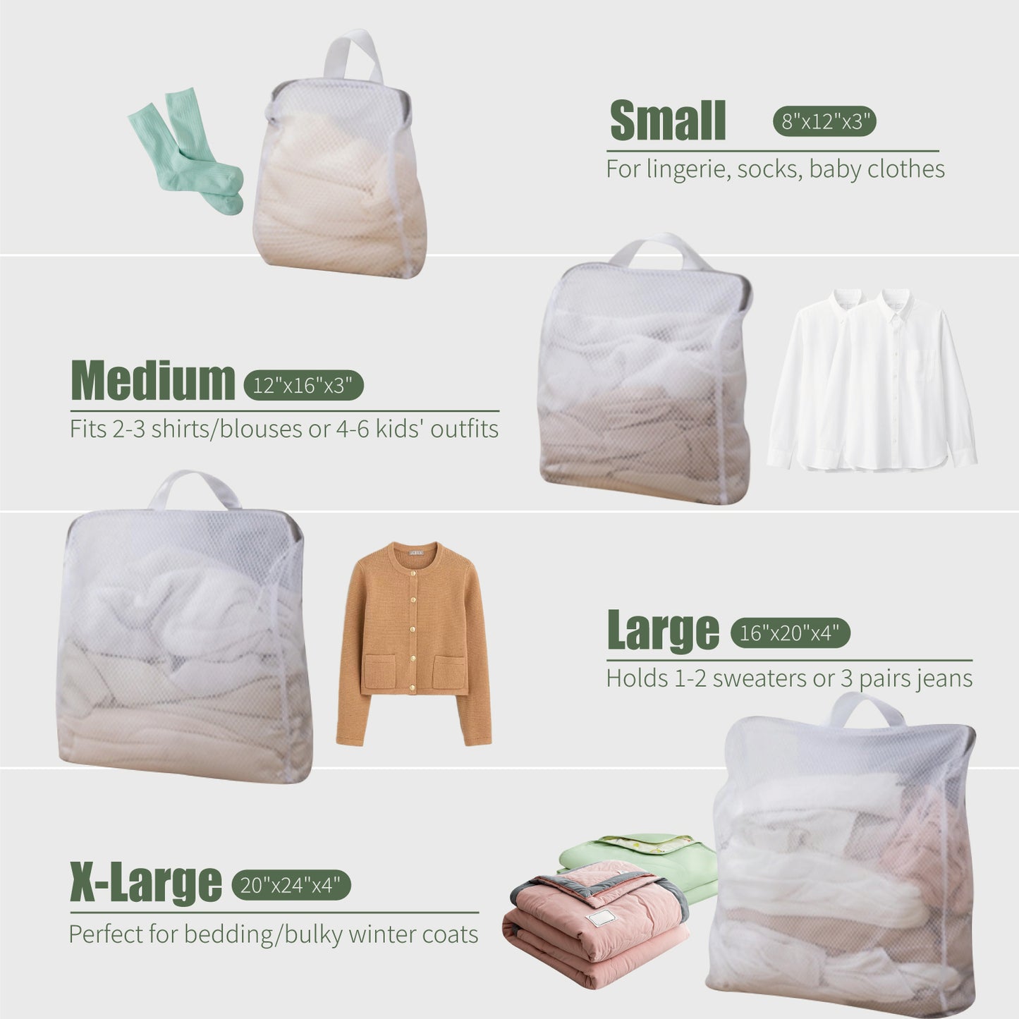 4PC 3D Mesh Laundry Bags with Hanging Handles