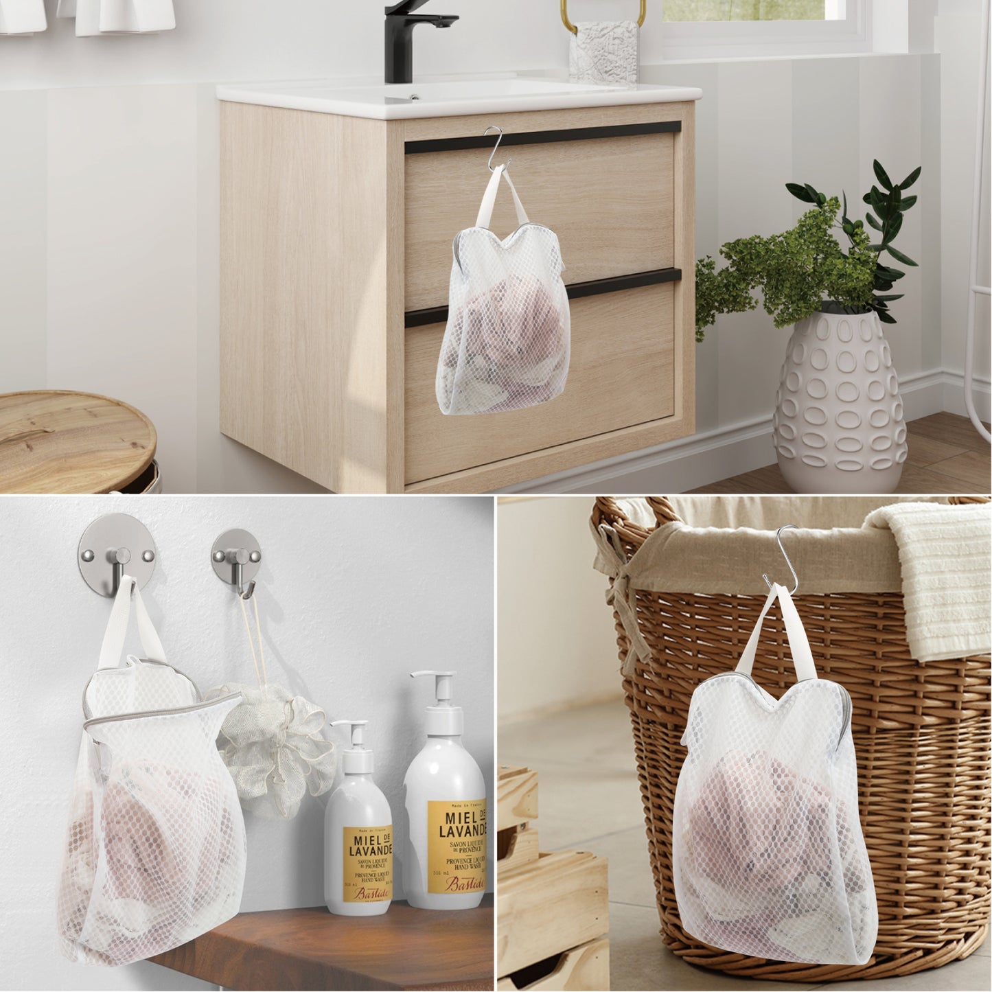 4PC 3D Mesh Laundry Bags with Hanging Handles