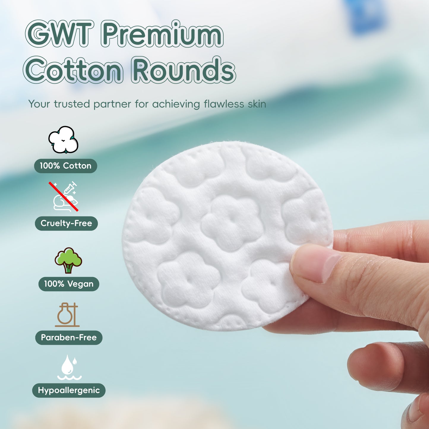 GWT Premium Cotton Rounds - Ultra-Soft, Lint-Free, and Highly Absorbent Cotton Pads for Skincare, Makeup Removal, and Gentle Cleansing - Perfect for Daily Use