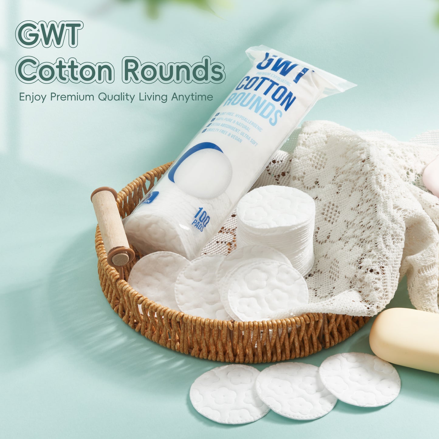 GWT Premium Cotton Rounds - Ultra-Soft, Lint-Free, and Highly Absorbent Cotton Pads for Skincare, Makeup Removal, and Gentle Cleansing - Perfect for Daily Use