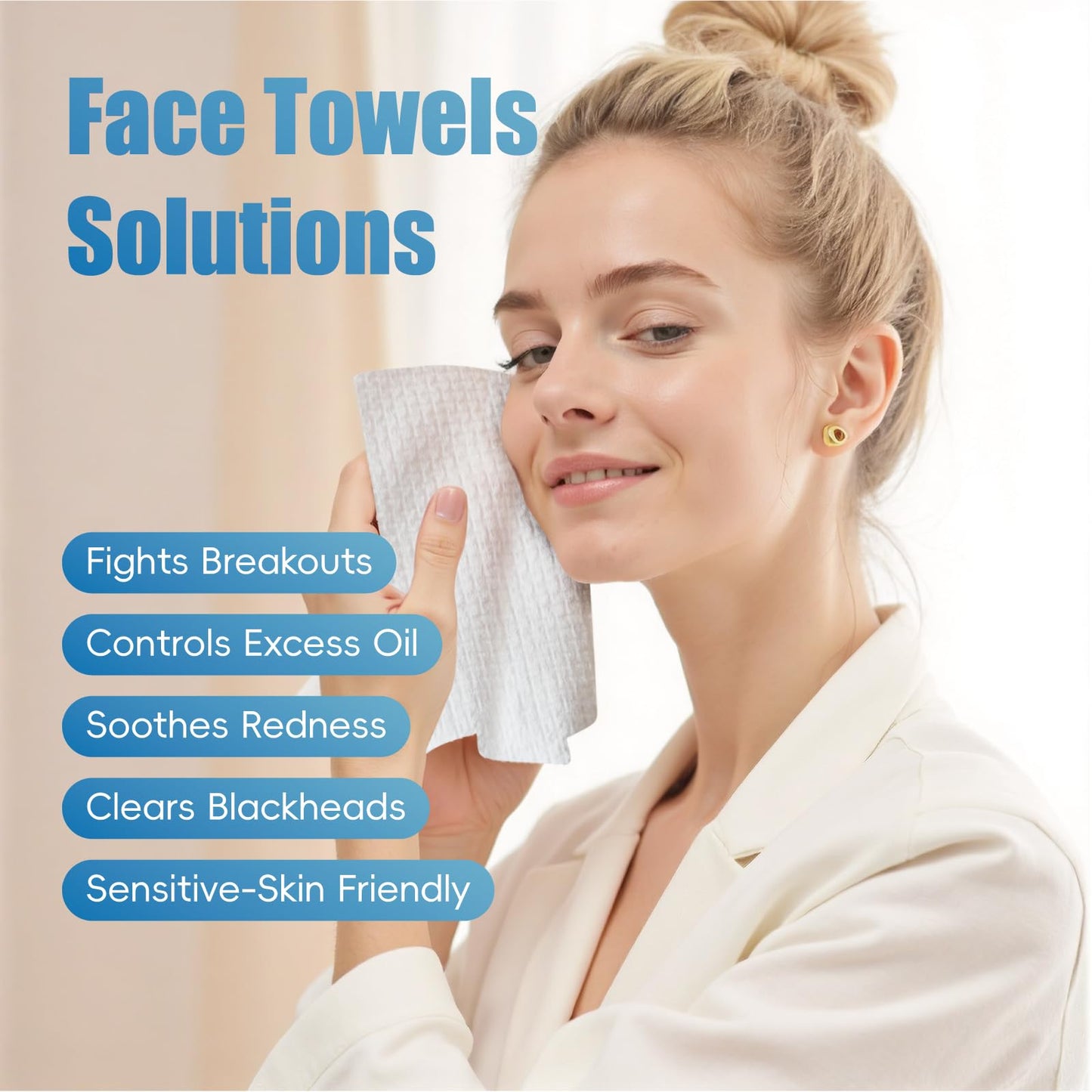 GWT Clean Disposable Face Towels, Biodegradable & Lint-Free Dry Wipes, Remove Makeup, For Sensitive Skin, Thick & Soft, 10" x 12" Large Size Towels, 50CT