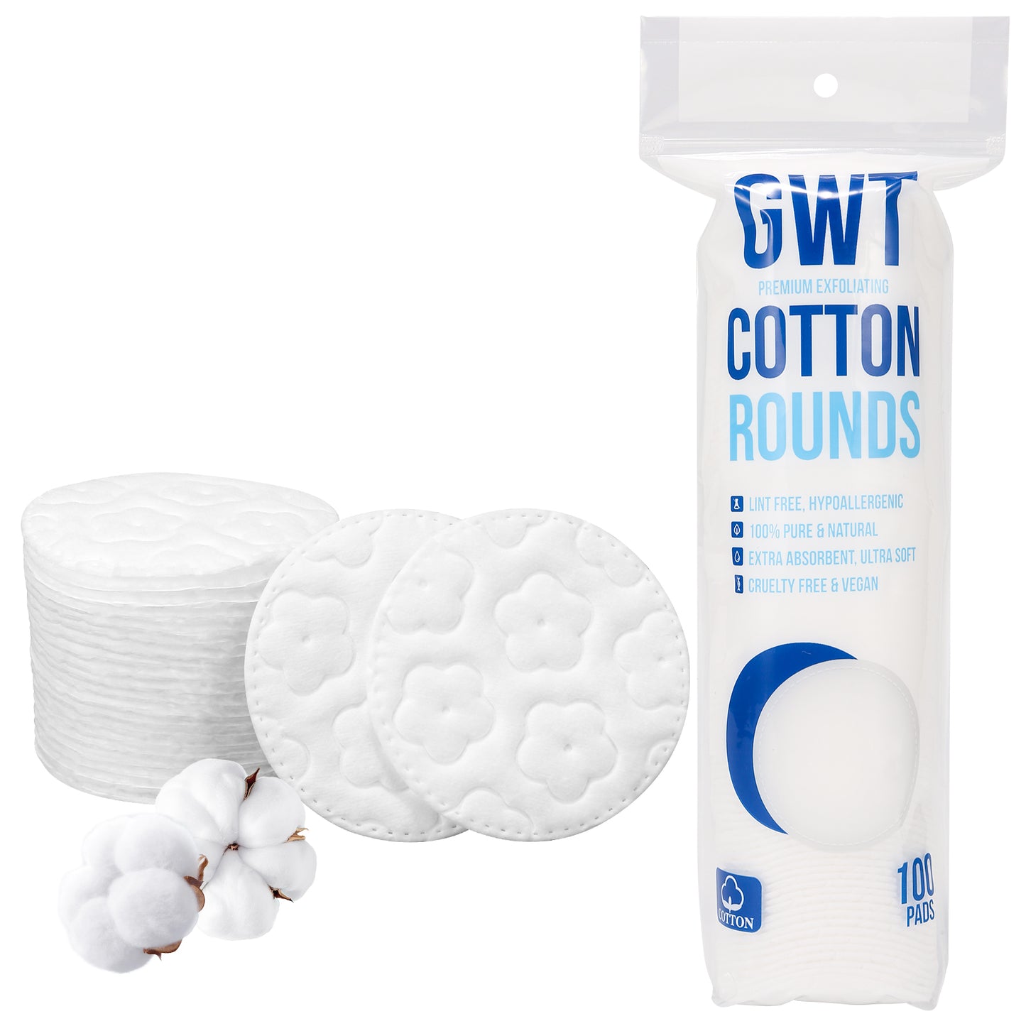 GWT Premium Cotton Rounds - Ultra-Soft, Lint-Free, and Highly Absorbent Cotton Pads for Skincare, Makeup Removal, and Gentle Cleansing - Perfect for Daily Use