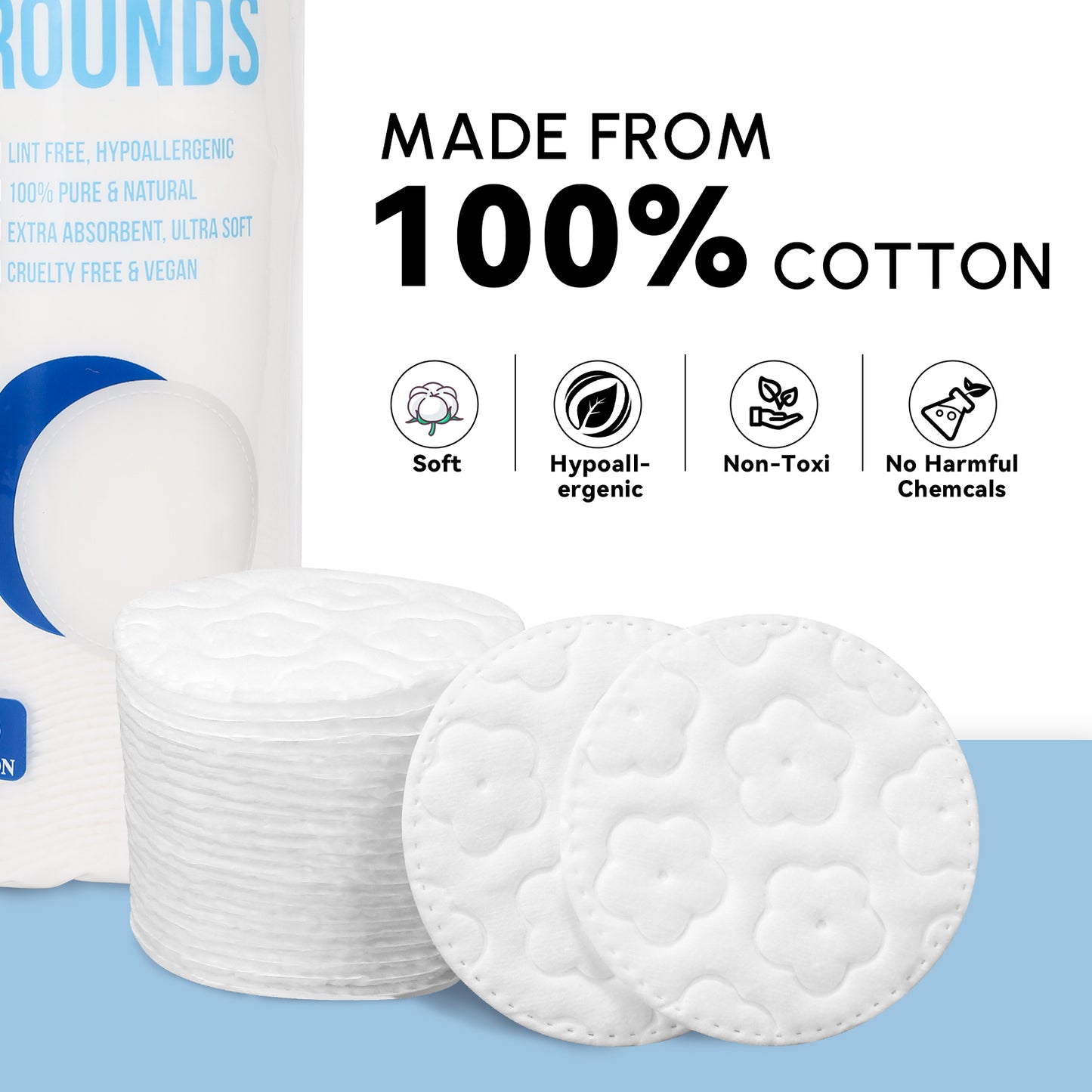 GWT Premium Cotton Rounds - Ultra-Soft, Lint-Free, and Highly Absorbent Cotton Pads for Skincare, Makeup Removal, and Gentle Cleansing - Perfect for Daily Use