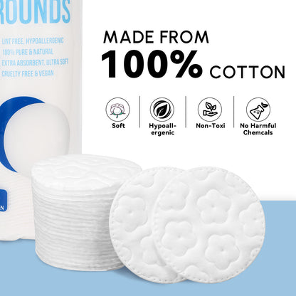 GWT Premium Cotton Rounds - Ultra-Soft, Lint-Free, and Highly Absorbent Cotton Pads for Skincare, Makeup Removal, and Gentle Cleansing - Perfect for Daily Use