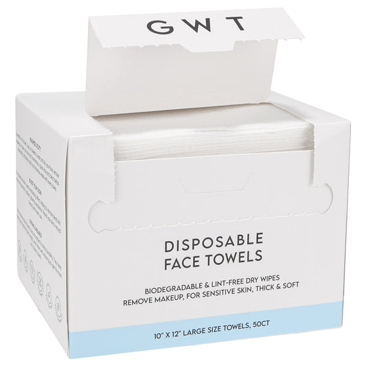 GWT Clean Disposable Face Towels, Biodegradable & Lint-Free Dry Wipes, Remove Makeup, For Sensitive Skin, Thick & Soft, 10" x 12" Large Size Towels, 50CT