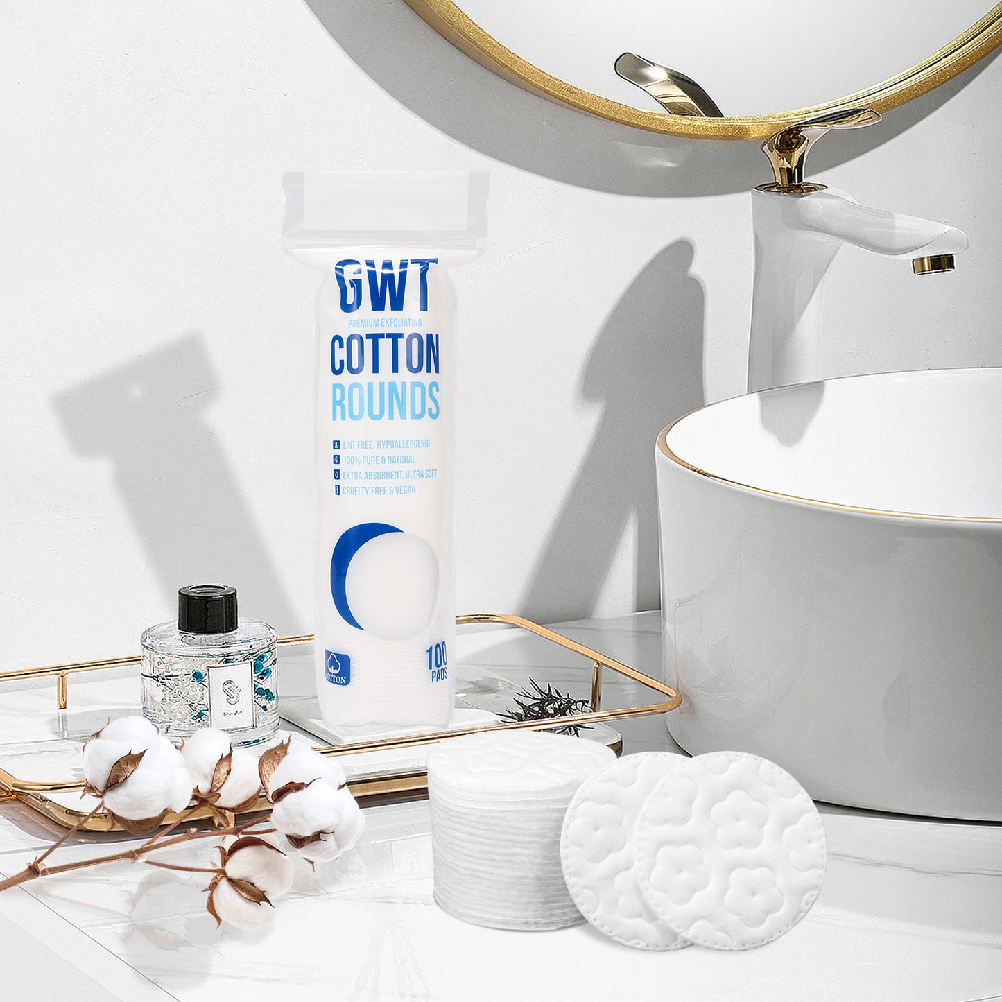 GWT Premium Cotton Rounds - Ultra-Soft, Lint-Free, and Highly Absorbent Cotton Pads for Skincare, Makeup Removal, and Gentle Cleansing - Perfect for Daily Use