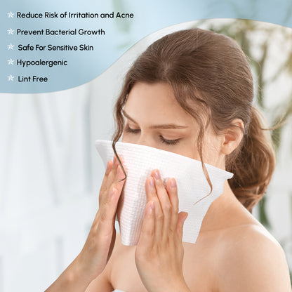 GWT Clean Disposable Face Towels, Biodegradable & Lint-Free Dry Wipes, Remove Makeup, For Sensitive Skin, Thick & Soft, 10" x 12" Large Size Towels, 50CT